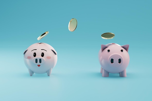 The concept of storing money in piggy banks piggy banks in which coins are poured 3D render