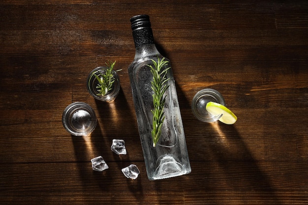 Photo concept of strong alcoholic drink vodka drink