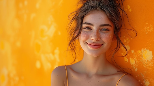 Photo concept of strong immunity with a young girl and a virus drawn on an orange background