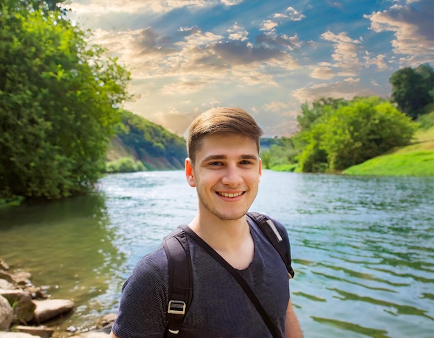 Concept of Success a man is standing by the river