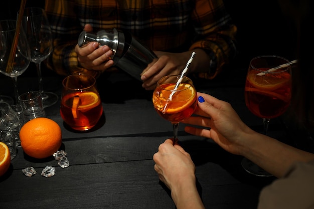 Concept of summer alcohol drink Aperol Spritz