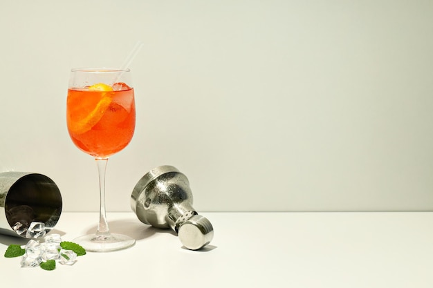 Concept of summer cocktail Aperol Spritz space for text