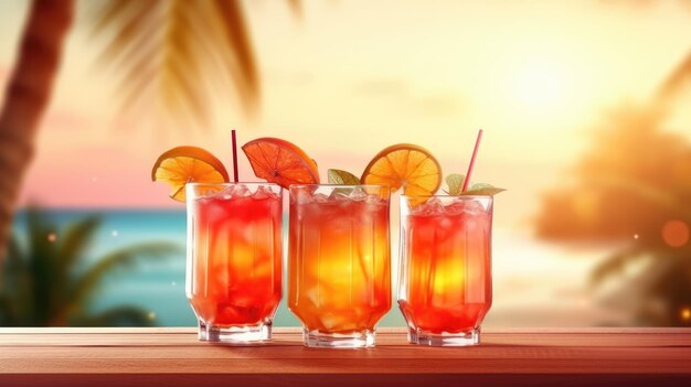 concept of the summer cocktails in the tropical beach Created With Generative AI Technology