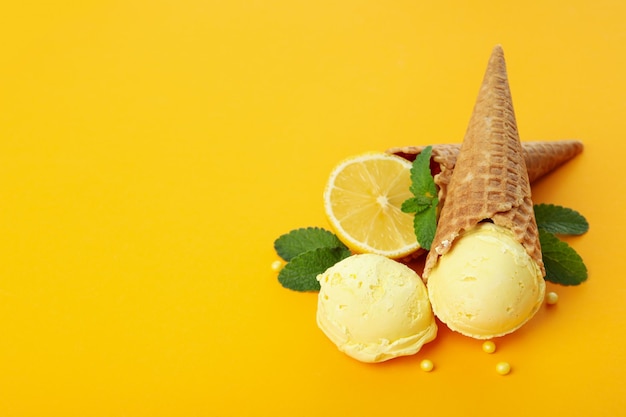 Photo concept of summer food ice cream space for text