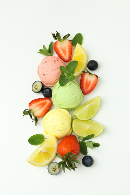 Concept of summer food ice cream on white background