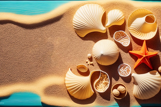 The concept of a summer vacation seashells on the sand