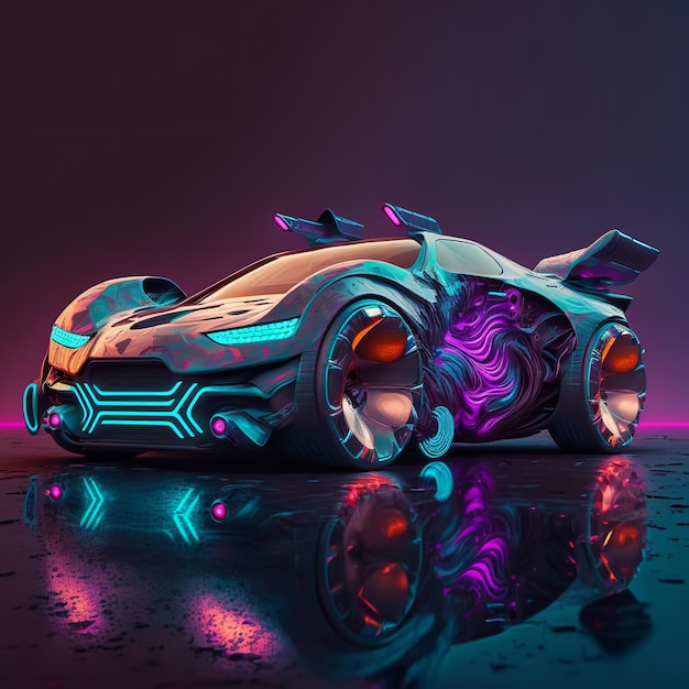 Concept super car with neon lights and a tail light