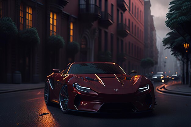 Photo concept super modern car with city in the background generative ai