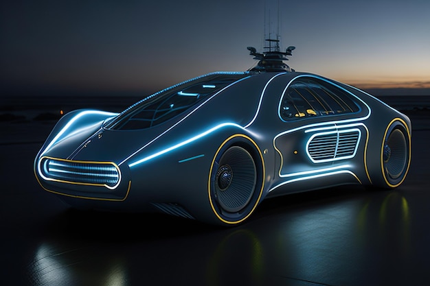 초현대적인 레트로푸투리스틱 자동차 컨셉, 네온 센트, 제네레이티브 인공지능