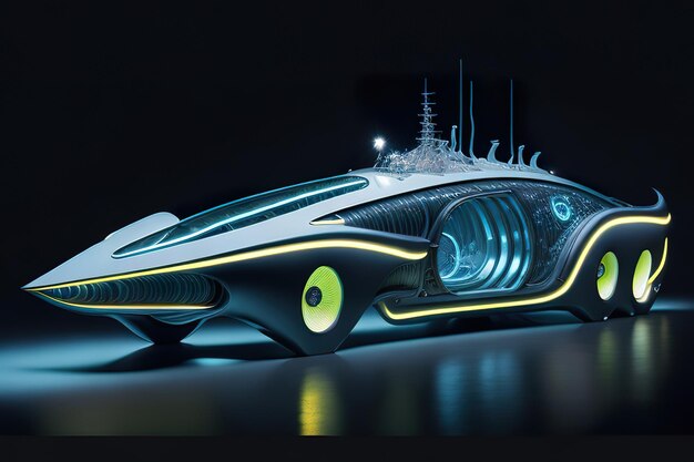 Concept Super modern retrofuturistic car with neon accents Generative AI