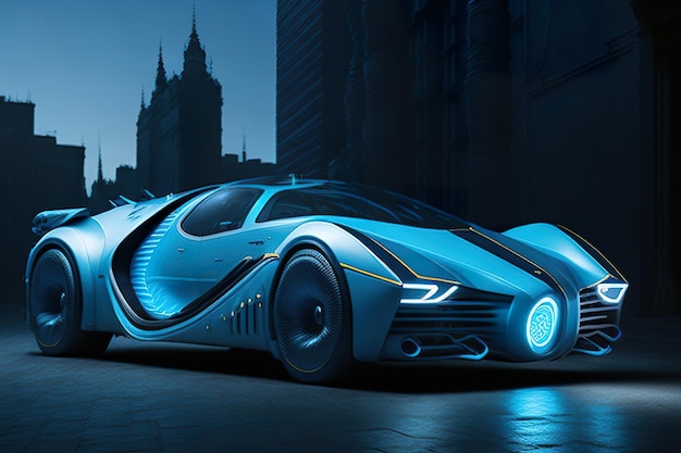 초현대적인 레트로푸투리스틱 자동차 컨셉, 네온 센트, 제네레이티브 인공지능