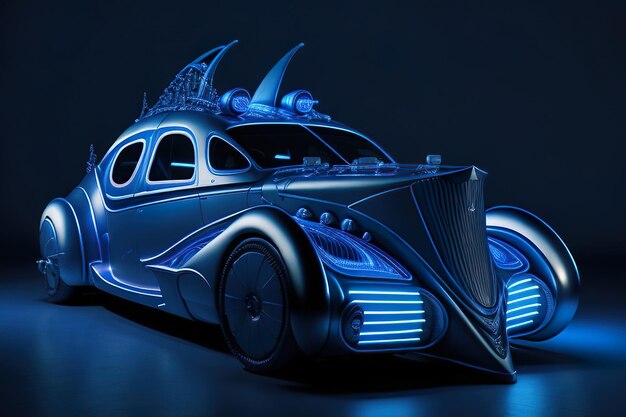 Photo concept super modern retrofuturistic car with neon accents generative ai