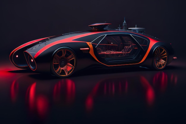 Concept super moderne retrofuturistische auto met neon accenten Generatieve AI