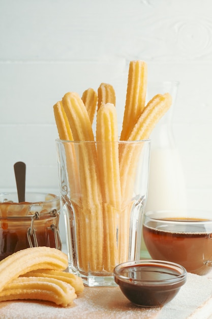 Concept of sweet lunch with churros