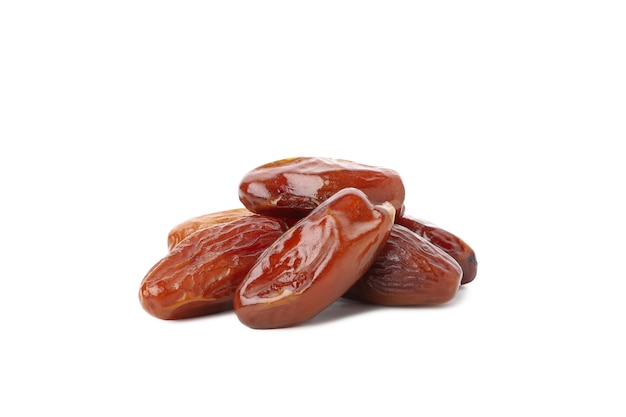흰색 배경에 격리된 달콤하고 맛있는 음식 날짜의 개념