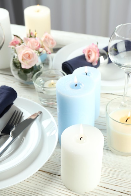 Concept of table setting with aroma candles