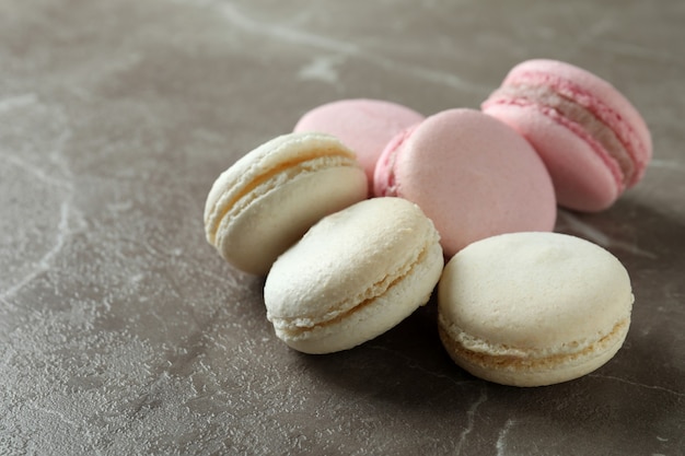 Concept of tasty dessert with delicious macaroons