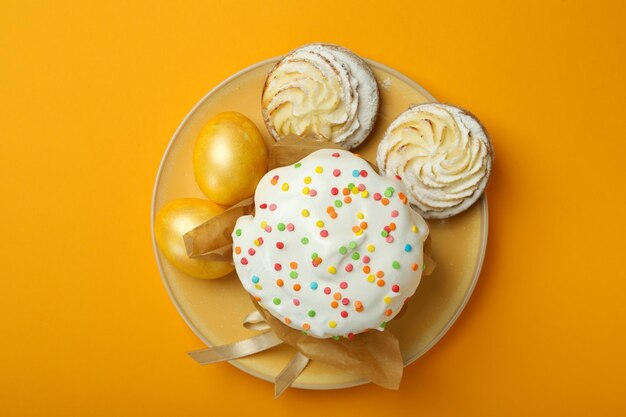 Concept of tasty Easter food top view