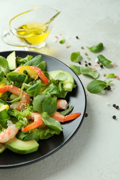 Concept of tasty eating with shrimp salad