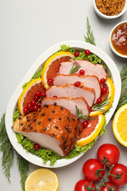 Концепция вкусной еды, ветчины, вид сверху