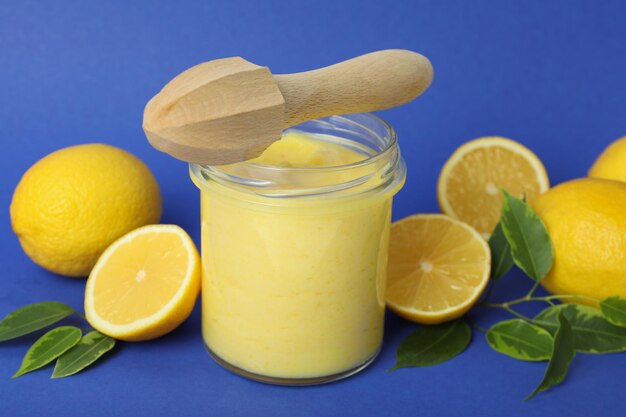 Concept of tasty food lemon curd close up