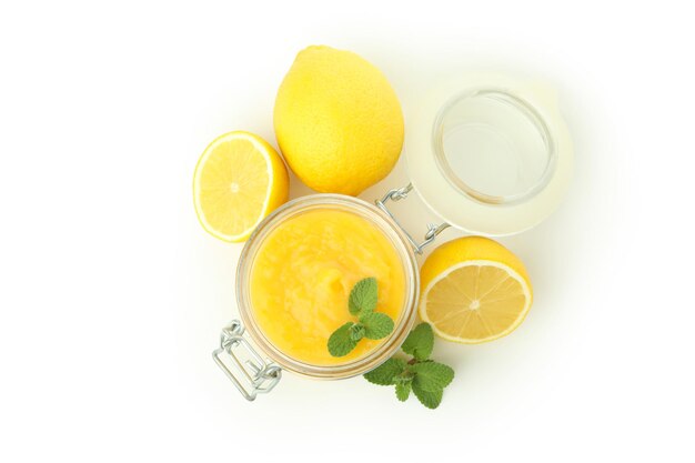 Concept of tasty food lemon curd isolated on white background