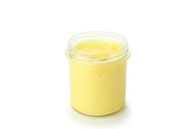 Concept of tasty food lemon curd isolated on white background