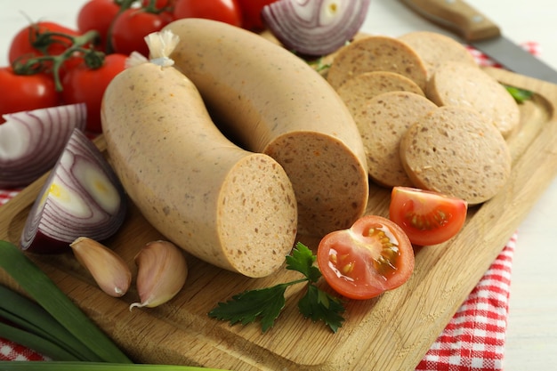 Concept of tasty food liverwurst close up