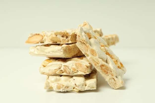 Concept of tasty food nougat close up