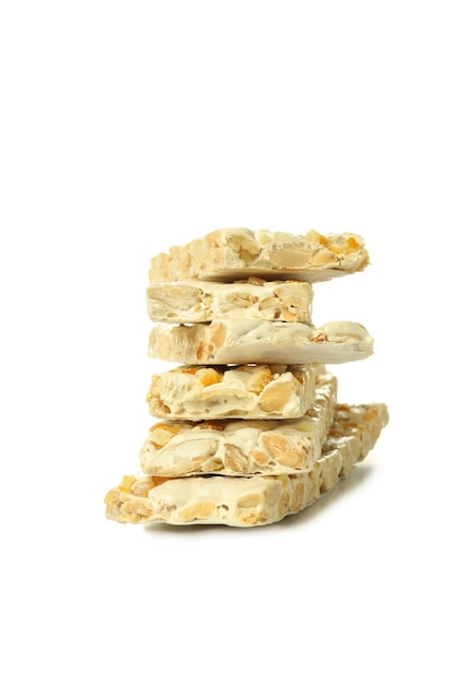 흰색 배경에 고립 된 맛있는 음식 누가의 개념