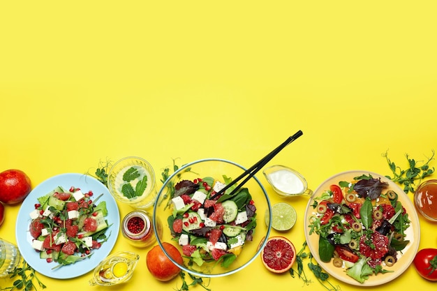 Concept of tasty food salad with red orange space for text