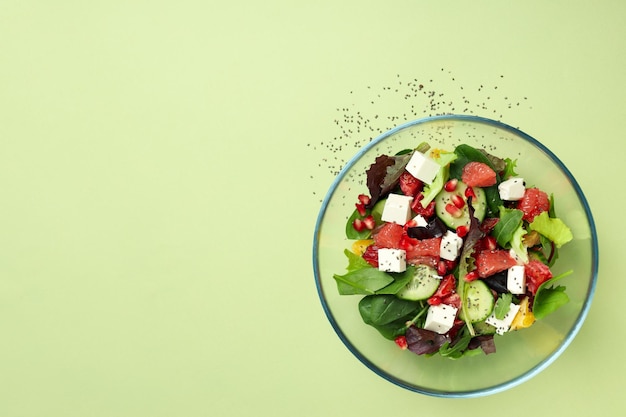 Concept of tasty food salad with red orange space for text