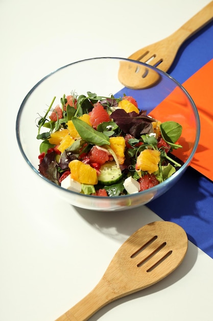 Concept of tasty food salad with red orange