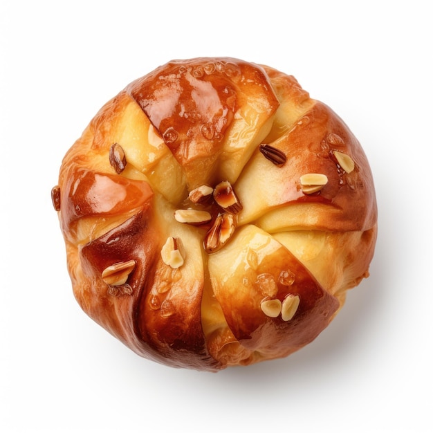 Concept of tasty food with baked apple top view on white background