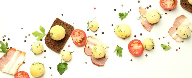 Concept of tasty food with boiled young potatoes