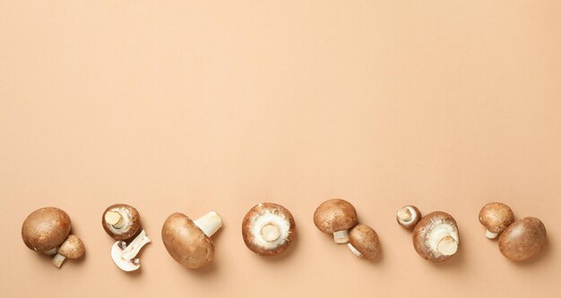 Concept of tasty food with champignon on beige