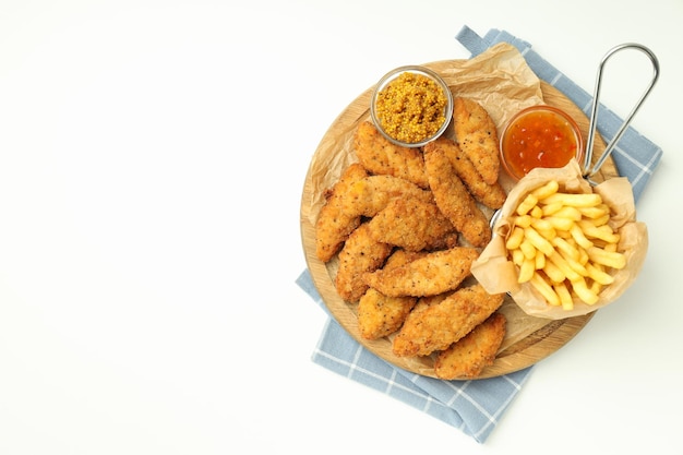 Photo concept of tasty food with chicken strips space for text