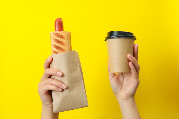 Photo concept of tasty food with french hot dog