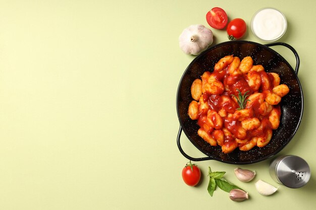 Concept of tasty food with gnocchi, space for text