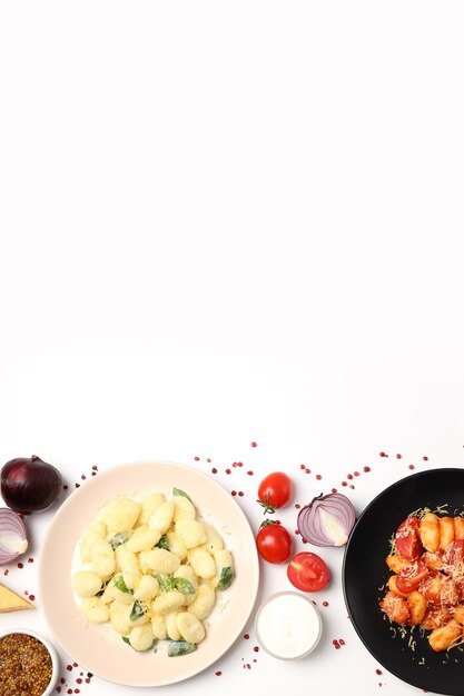 Photo concept of tasty food with gnocchi space for text