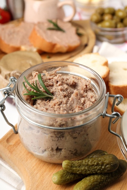 Concept of tasty food with pate close up