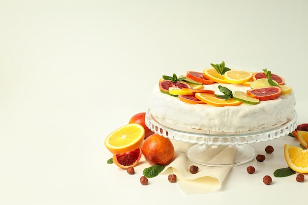 Concept of tasty food with pie with meringue space for text