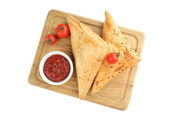 Concept of tasty food with samsa isolated on white background