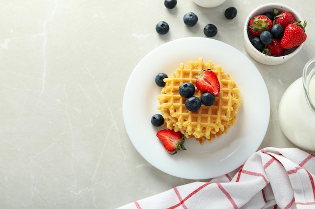 Concetto di cibo gustoso con wafer spazio per il testo