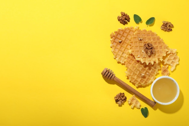 Concept of tasty food with wafers space for text