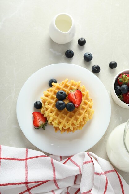 Concetto di cibo gustoso con vista dall'alto di wafer