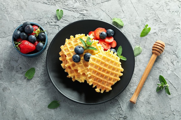 Concept of tasty food with wafers top view