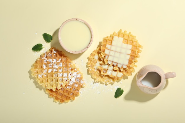 Concept of tasty food with wafers top view