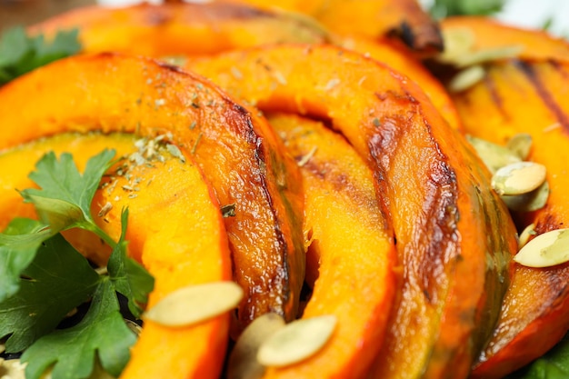 Photo concept of tasty homemade dish baked pumpkin