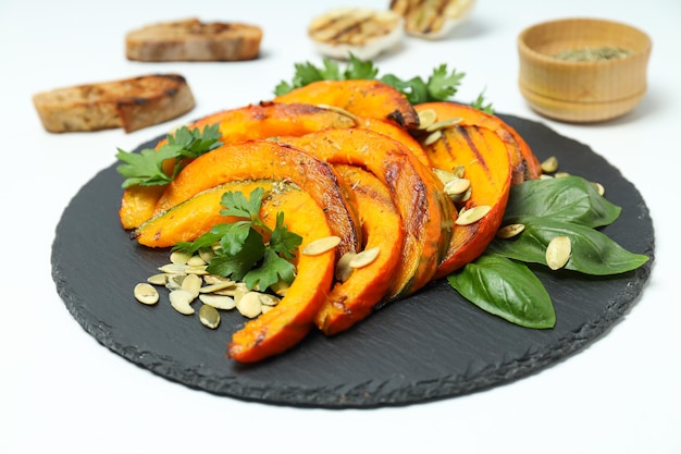 Concept of tasty homemade dish baked pumpkin